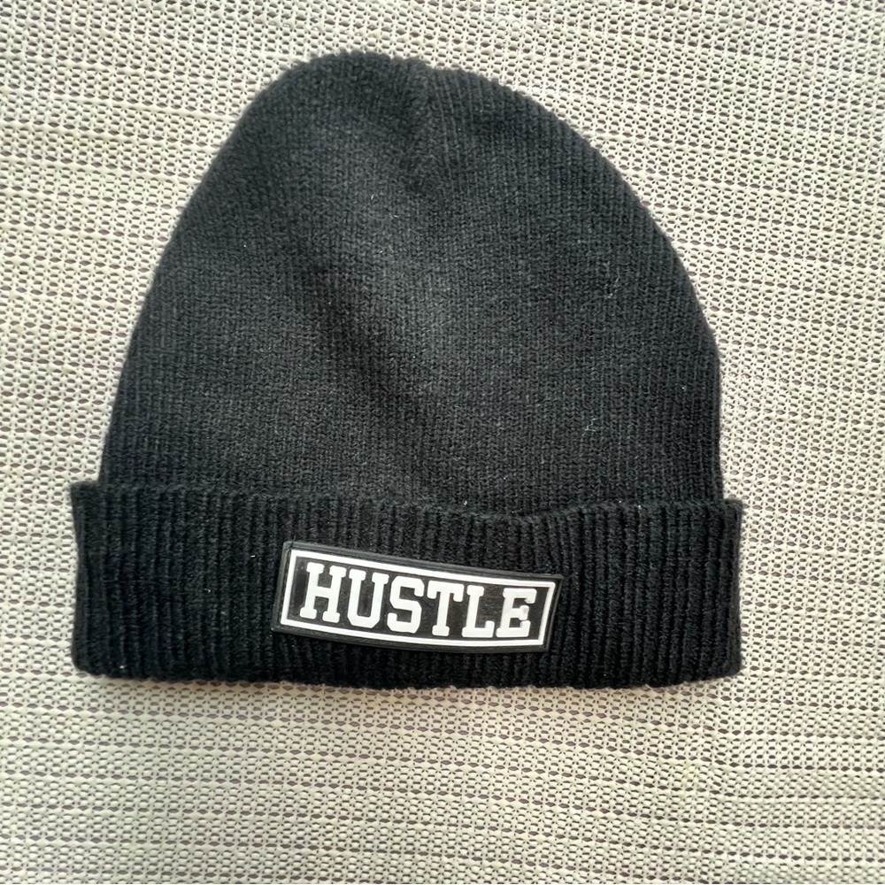 Black Premium Kids “HUSTLE” Beanie Hat – One Size – 100% Cotton